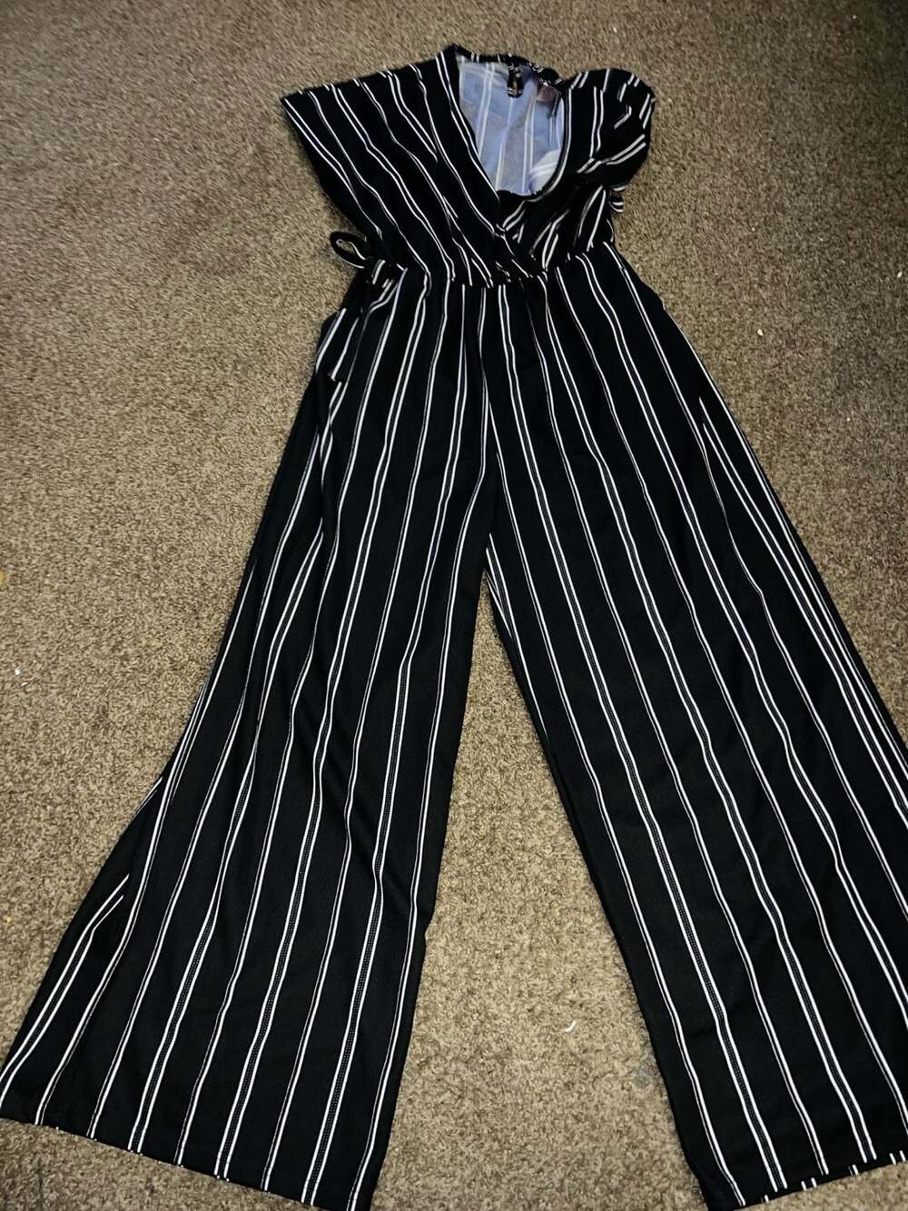 Mia Rose by Block Black and White Striped Wide-Leg Jumpsuit Size 2X